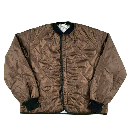 70s Cropped Brown Quilted Liner Jacket- L