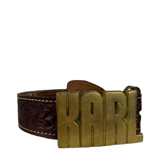 70s KARL Buckle Floral Embellished Belt- 40"+