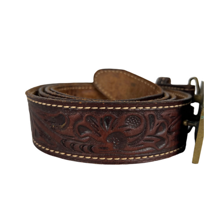 70s KARL Buckle Floral Embellished Belt- 40"+