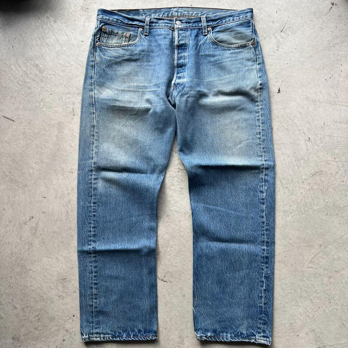 90s Levi's 501 Beautifully Faded Repaired Denim-39x28.5