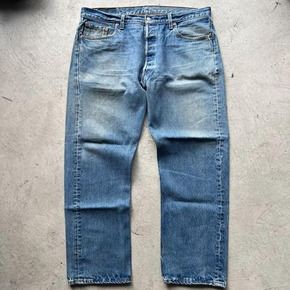 90s Levi's 501 Beautifully Faded Repaired Denim-39x28.5