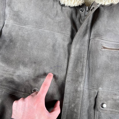 80s Wilsons Sherpa Lined Grey Suede Leather Bomber Jacket- XL