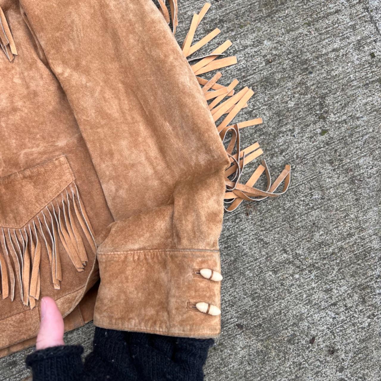 80s Lauren Ralph Lauren Tan Leather Suede Fringe Jacket- S