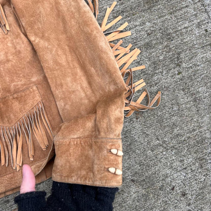 80s Lauren Ralph Lauren Tan Leather Suede Fringe Jacket- S