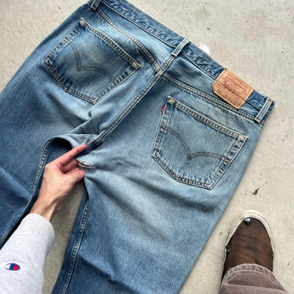 90s Levi's 501 Beautifully Faded Repaired Denim-39x28.5