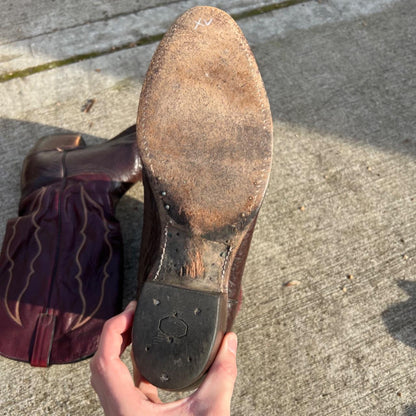 80s Two Tone Oxblood Burgundy Leather Cowboy Boots- M's 13, W's 14.5