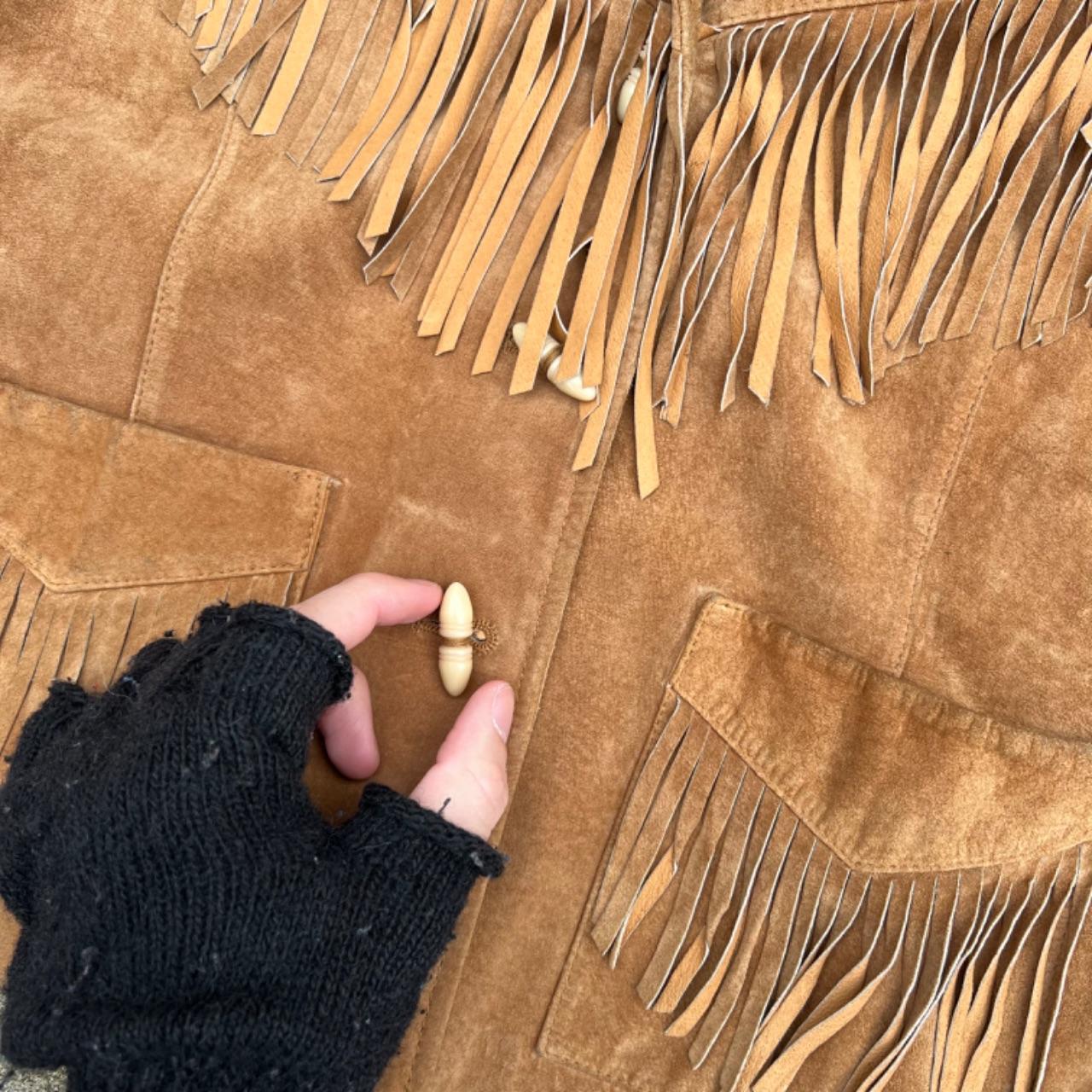 80s Lauren Ralph Lauren Tan Leather Suede Fringe Jacket- S