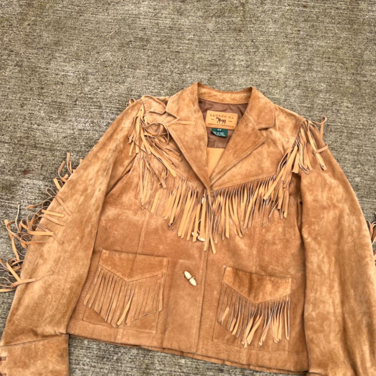 80s Lauren Ralph Lauren Tan Leather Suede Fringe Jacket- S