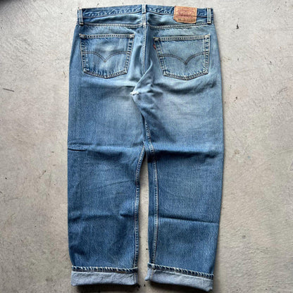 90s Levi's 501 Beautifully Faded Repaired Denim-39x28.5