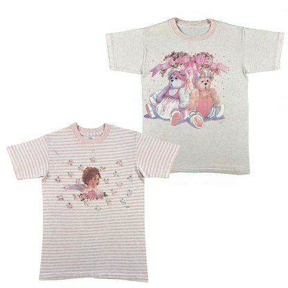 90s Striped Pink Teddy Bears, Angels, & Dogs Tees- SELECT SHIRT