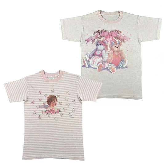90s Striped Pink Teddy Bears, Angels, & Dogs Tees- SELECT SHIRT