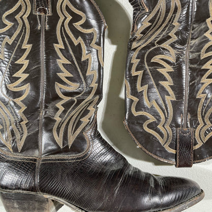 90s Justin Brown Lizard Cowboy Boots - 11