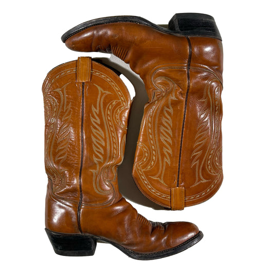 90s Tony Lama Dark Tan Cowboy Boots - 9