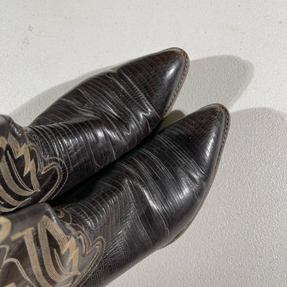 90s Justin Brown Lizard Cowboy Boots - 11