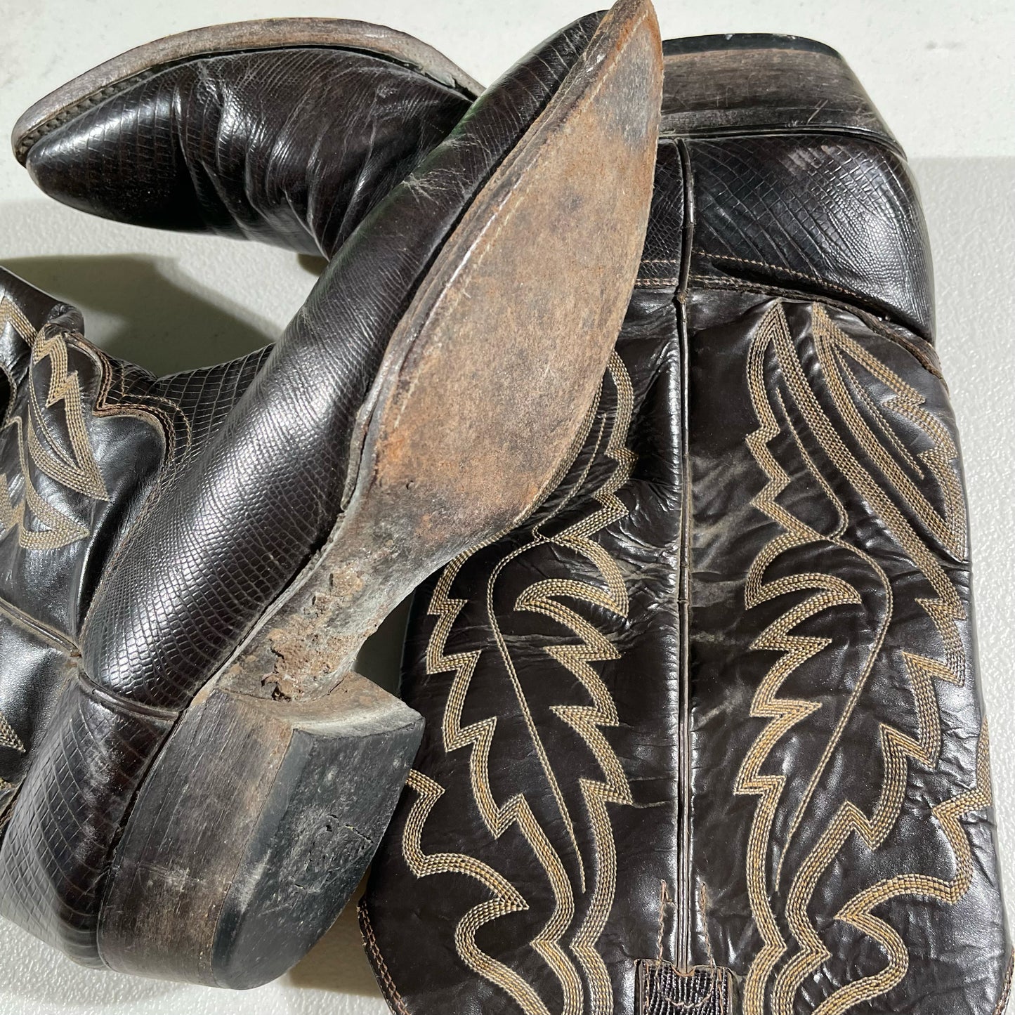 90s Justin Brown Lizard Cowboy Boots - 11