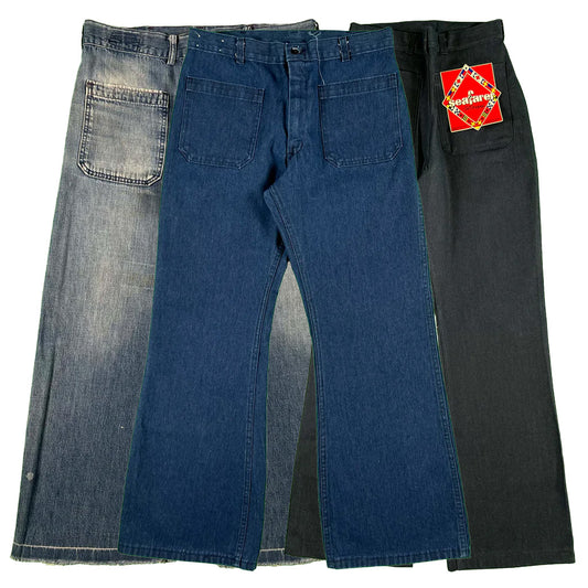 60s/70s Seafarer Flared Denim Sailor Pants- SELECT PAIR