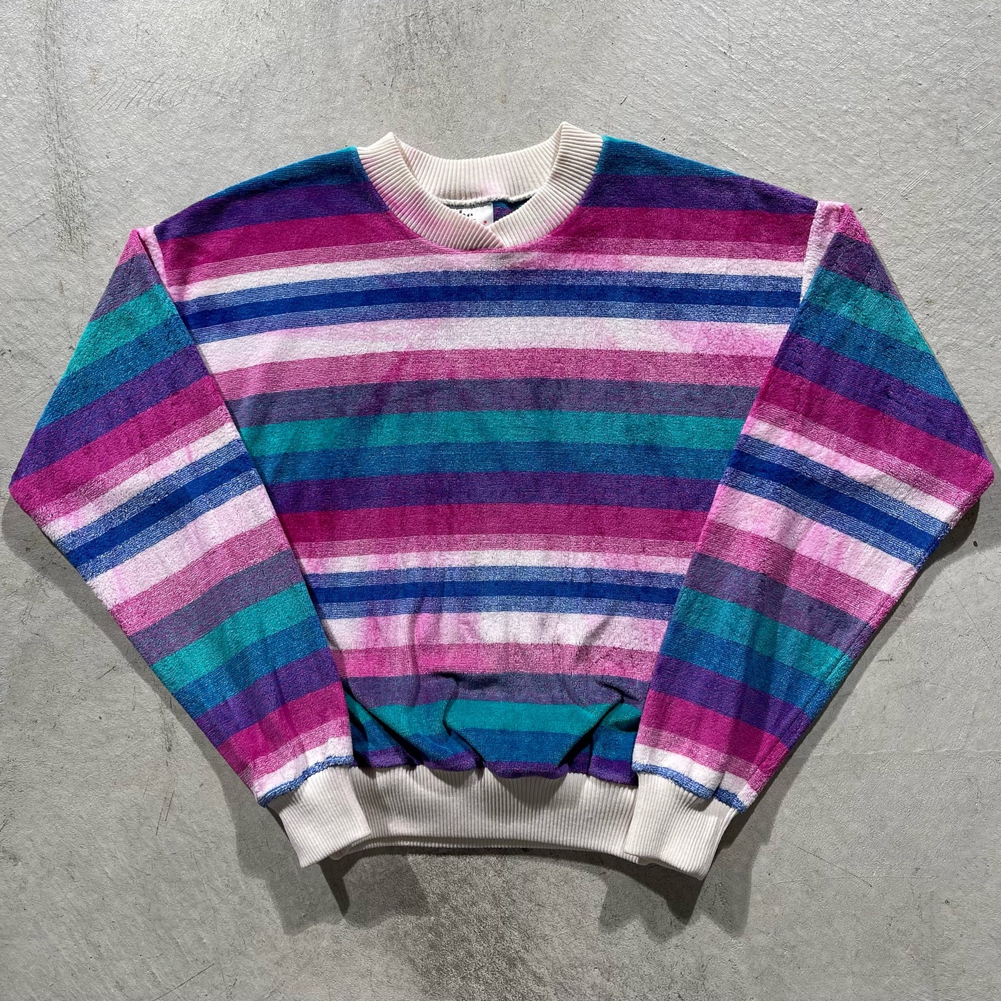 80s Striped Terry Cloth Sweatshirt- S