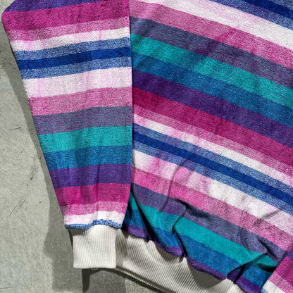 80s Striped Terry Cloth Sweatshirt- S