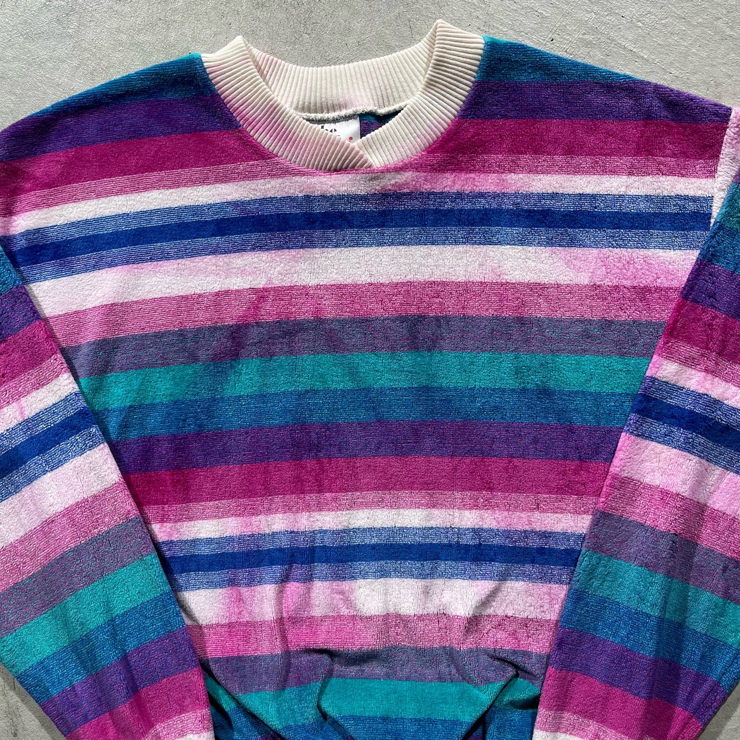 80s Striped Terry Cloth Sweatshirt- S