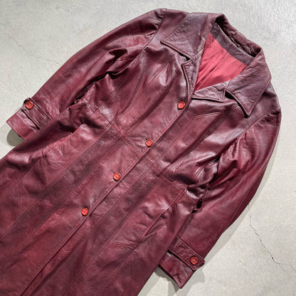 70s Leather Burgundy Trench Coat- M