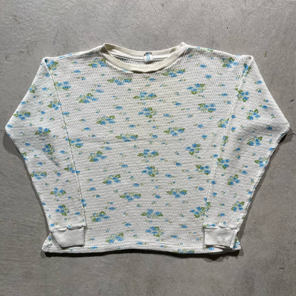 70s Floral Print Waffle Knit Thermal- S