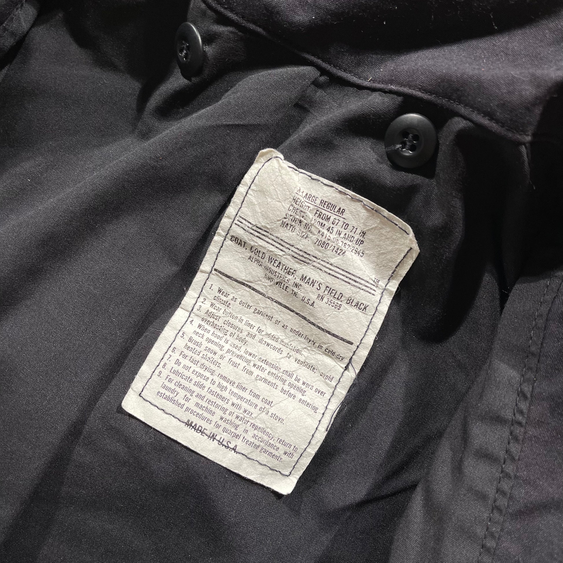 80s Alpha Industries Black Field Jacket XL Plum Garments