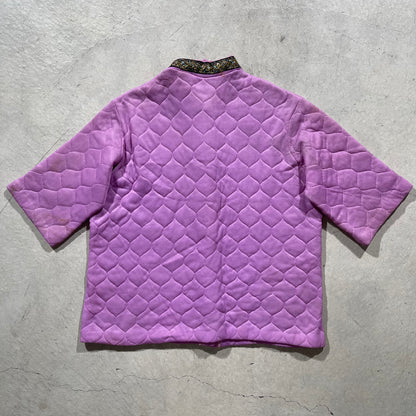 70s Quilted Acetate Lilac Button Up- S