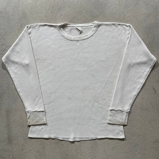 90s White Waffle Knit Thermal- L