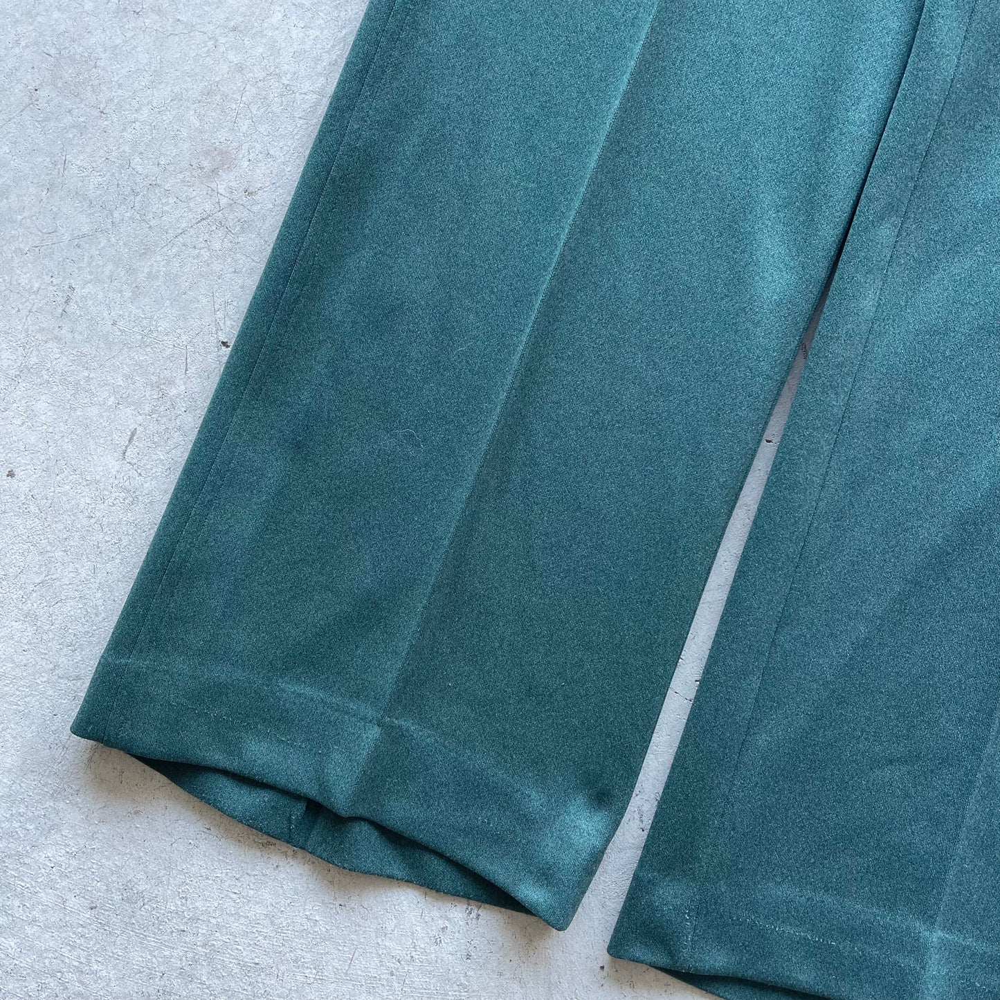 70s Jade Green Polyester Flares- 36