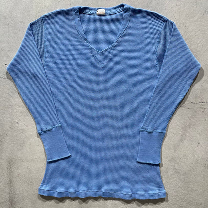 70s Waffle Knit V Neck Thermal- L