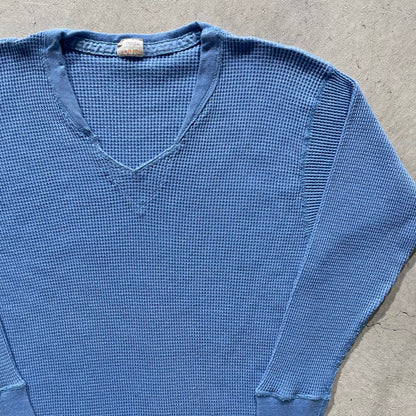 70s Waffle Knit V Neck Thermal- L