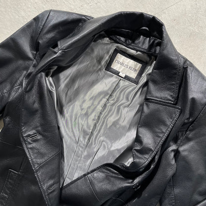 90s Black Leather Trench Coat- M