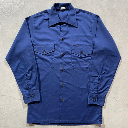 80s Navy Polyester Utility Shirt- M