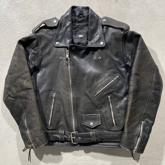 90s Black Leather Moto Jacket- L