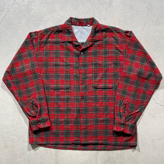 60s Plaid Loop Collar Flannel- L