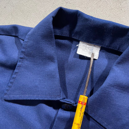 80s Navy Polyester Utility Shirt- M