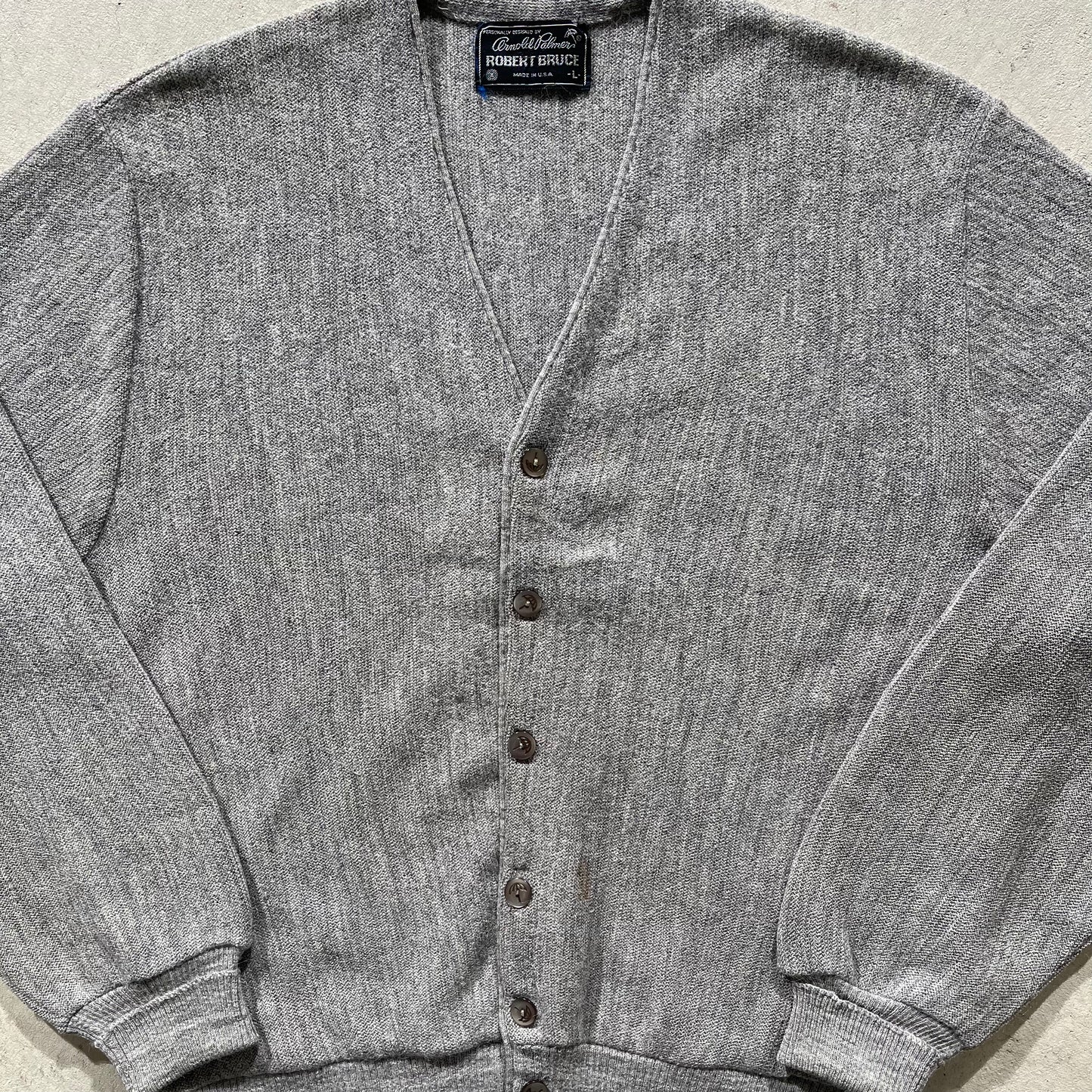 70s Sky Grey Arnold Palmer Knit Cardigan- L