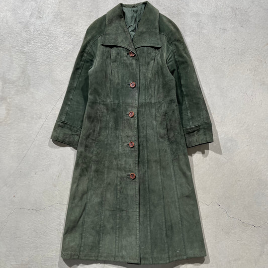 60s Forest Green Suede Trench Coat- S