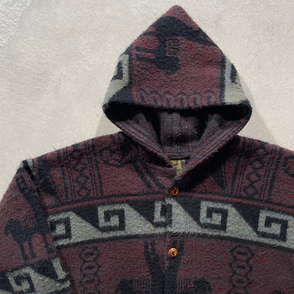 90s Patterned Wool Hooded Jacket- L