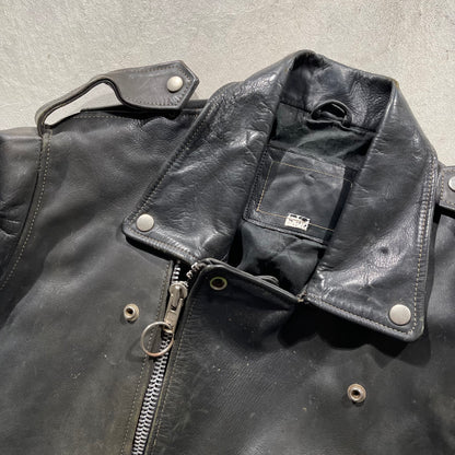 90s Black Leather Moto Jacket- L