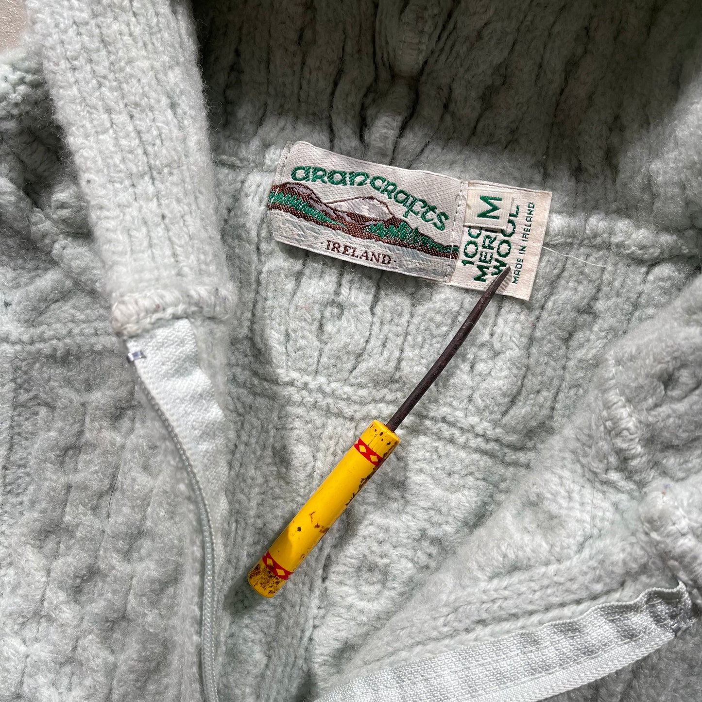 90s Mint Green Knit Zip Up Hoodie- S